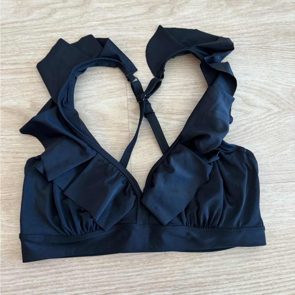 Ruffled Black Women's Bikini Top